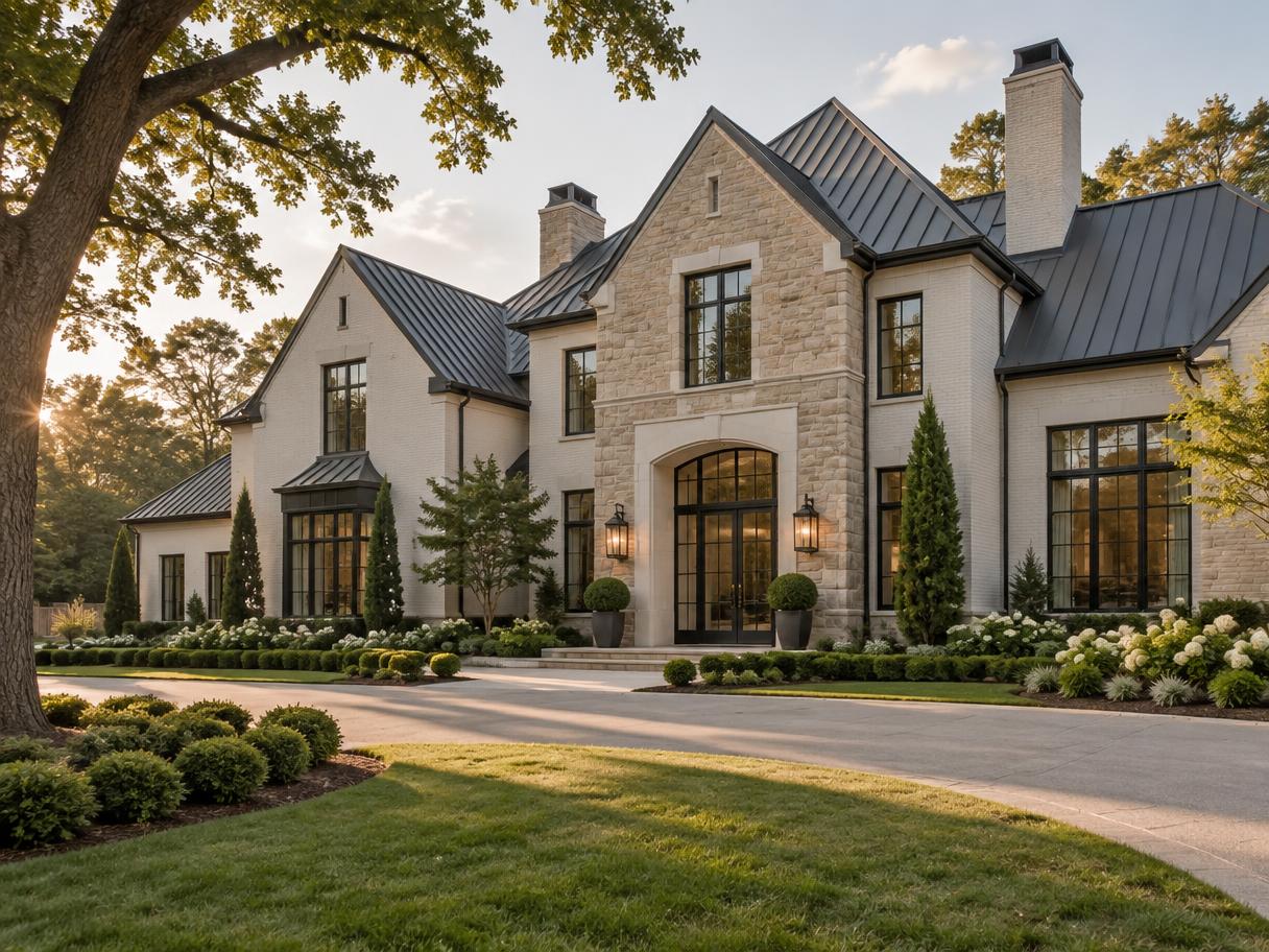Newly built custom luxury home with stone and painted brick